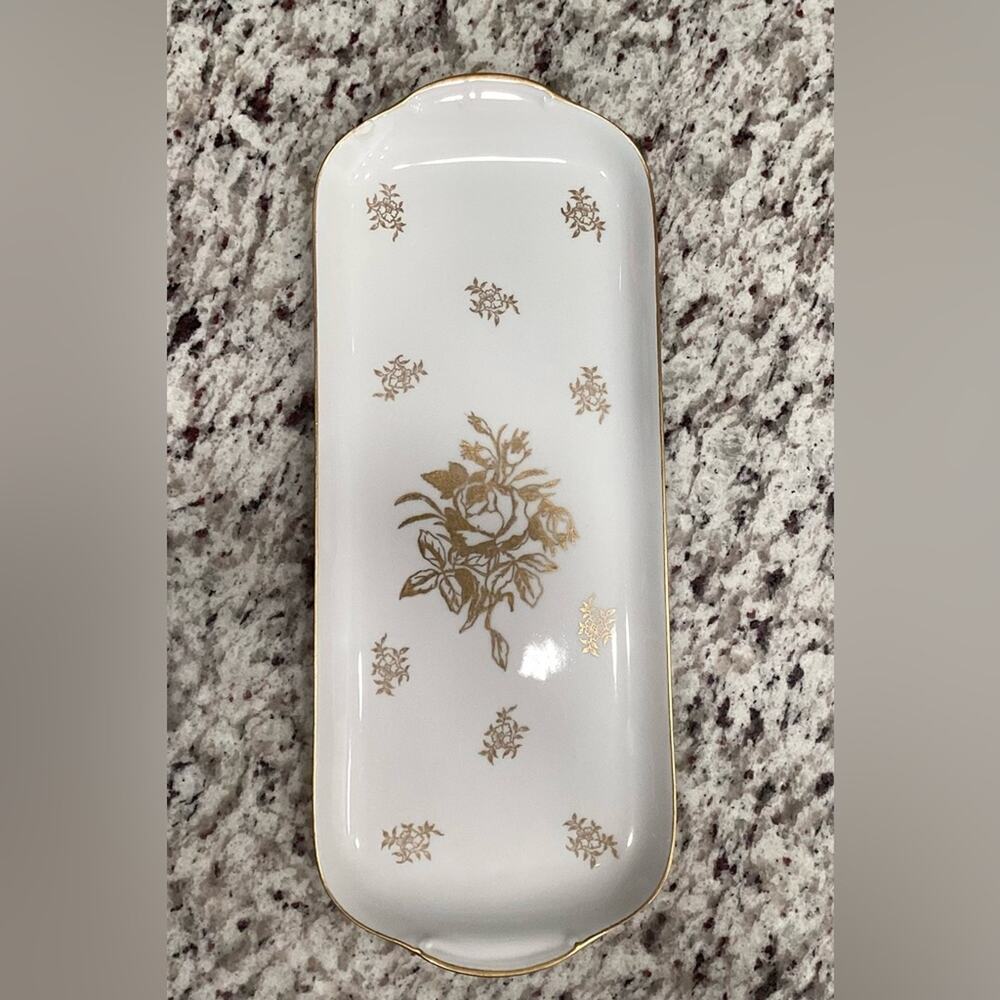 Royal Limoges Tray in White with Gold Trim and Gold Flowers.